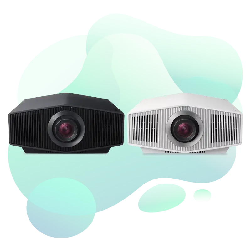 Sony VPL-XW6100ES BRAVIA Projector 8 three-quarter view showing motorized 4K lens and chassis